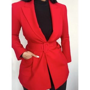 ZARA RED BELTED BLAZER